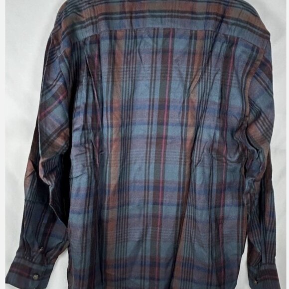 NWT Vintage Ralph Lauren Blue Plaid Wolf Button Up Top Womens 14 Rayon Wool - Picture 2 of 5